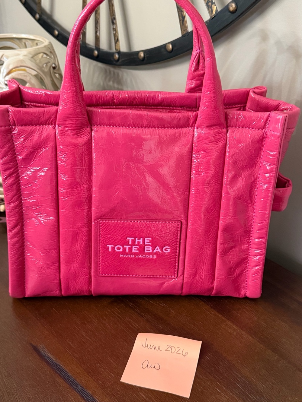 Marc Jacobs medium Pink Glossy Tote with Quilted Design with crossbody strap